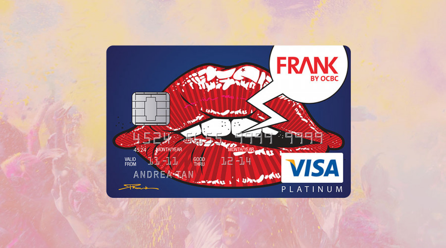 A card design featuring graphic red lips for FRANK by OCBC