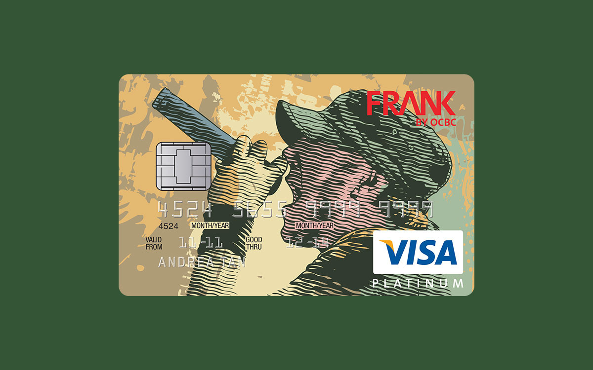 A card design featuring a graphic singer for FRANK by OCBC