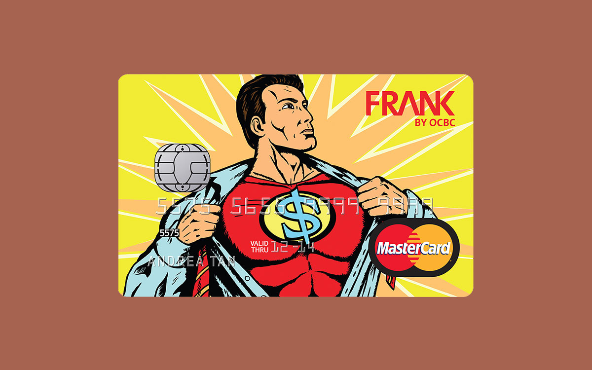 A card design featuring a graphic superhero for FRANK by OCBC