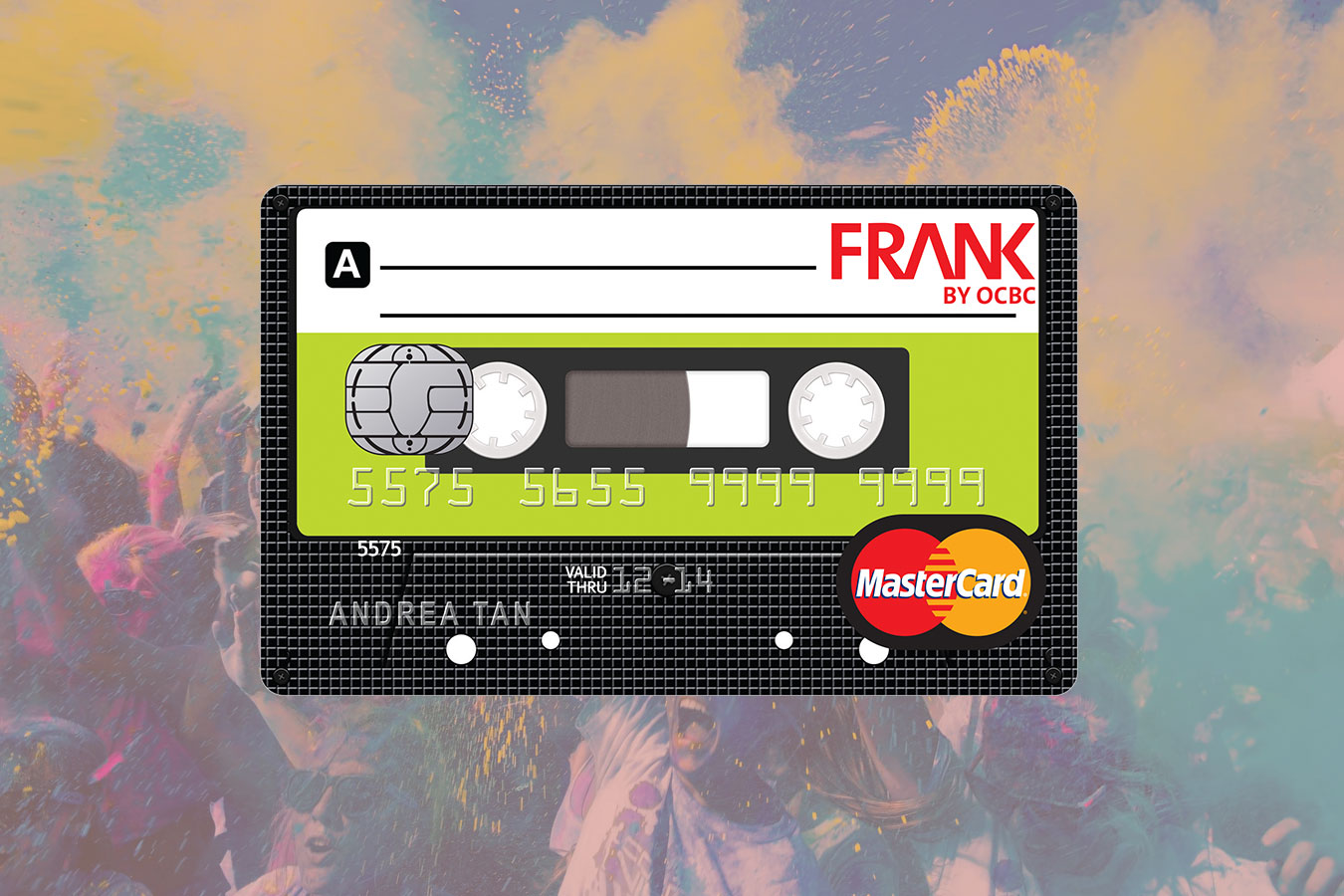 A card design featuring a graphic cassette tape for FRANK by OCBC