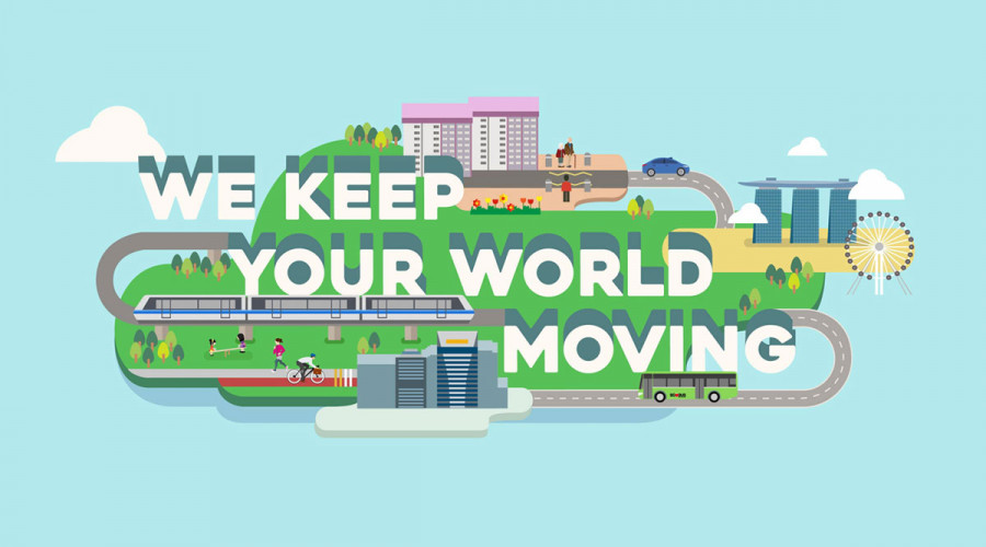An illustration of transportation across the city with text that read, “We Keep Your World Moving” for LTA
