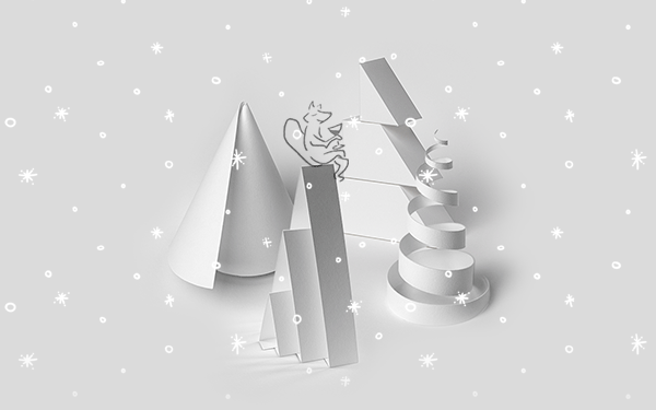 A gif of snowflakes falling over 3D paper Christmas trees for Wild’s augmented reality passion project